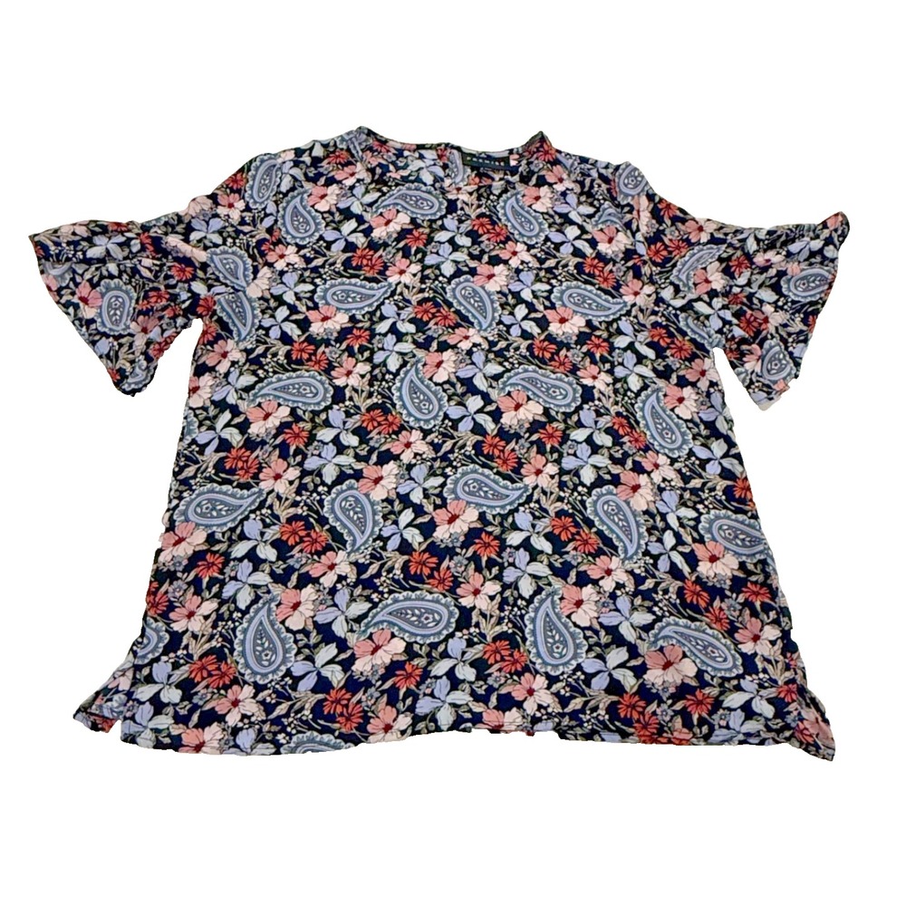 Premise Women's Ruffled Sleeve Blouse; Floral/Paisley/Black; Size‎ Medium